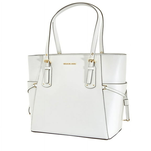 Michael Kors Voyager Textured Crossgrain Leather Tote- White