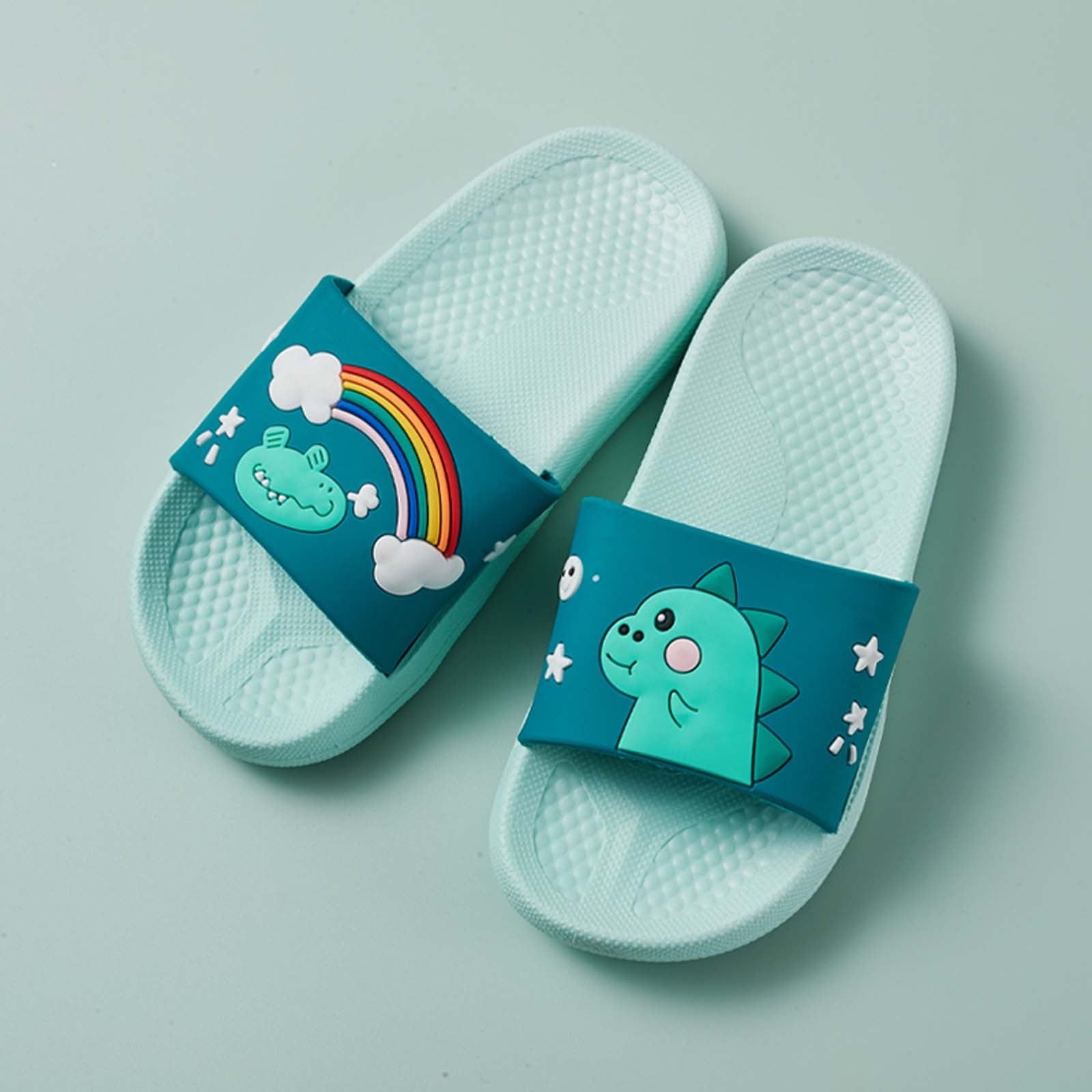JHLIA Toddler Kids Slide Sandals for Boys Girls Lightweight Soft Dinosaur/Shark Cartoon Animals Summer Bathroom Shower Pool Beach Slippers Sliders Anti-Slip Flip Flops Unisex 