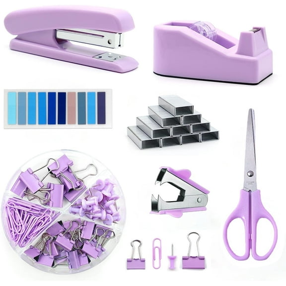 Office Supplies Set, Desk Organizers and Accessories Kit with Staple Remover, Stapler, Tape Dispenser, Staples, Clips, Scissor and Tabs Supplies