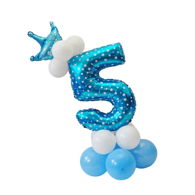 Globos de Hoja Sunnimix 9 Todos Los números globos Verticales Set Decoración Cumpleaños Azul #5 Número 5