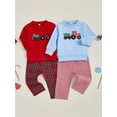 thumbnail image 3 of Spewahor Toddler Baby Christmas Outfit Truck Tree Embroidered Long Sleeve Sweatshirt Plaid Elastic Waist Pants 2 Piece Set, 3 of 9