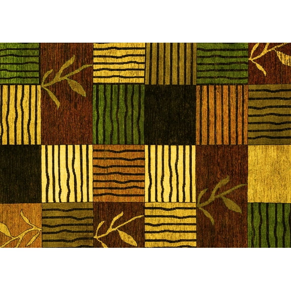 Ahgly Company Machine Washable Indoor Rectangle Abstract Yellow Modern Area Rugs, 7' x 9'