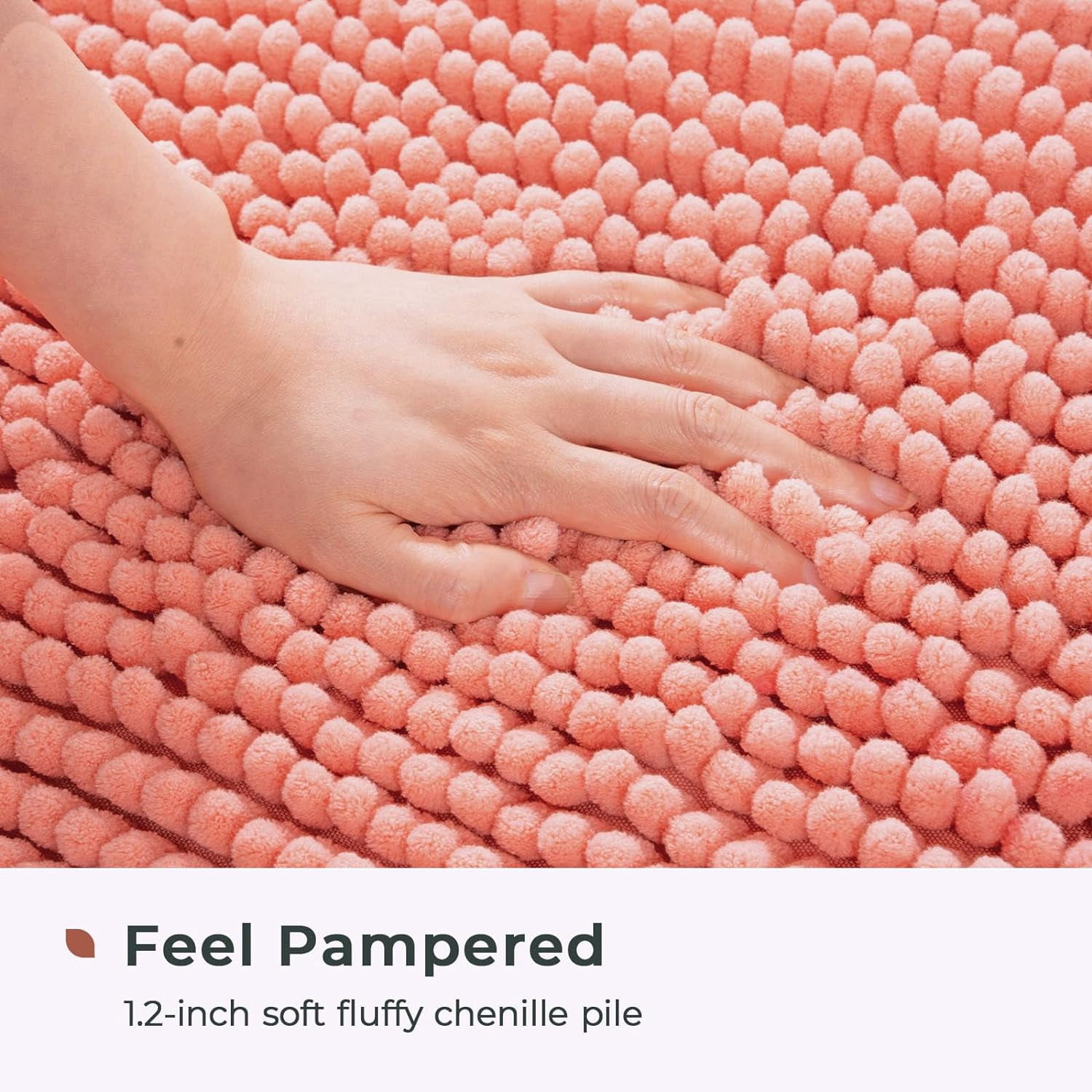 FRESHMINT Large Chenille Bathroom Rugs Mat 36'' x 24'' Non-Slip Bath Mat for Bathroom Floor & Bathtub, Washable Shower Shag Bath Rugs, Soft Fluffy Thick Water Absorbent Microfiber Shower Mat, Coral