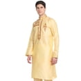thumbnail image 4 of SKAVIJ Kurta for Men Art Silk Embroidered Long Shirt Indian Wedding Small Beige, 4 of 6