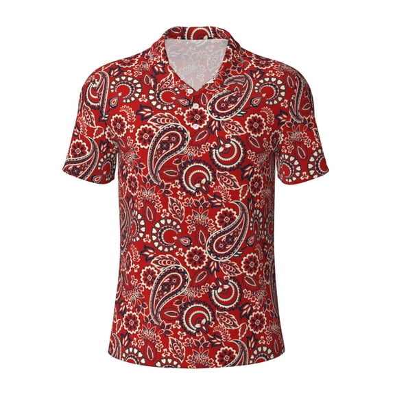 Kuqiui Mens Golf Polo Shirt Dry Fit Performance Sport Short Sleeve Golf Polo Shirts for Men-Vintage Red Paisley