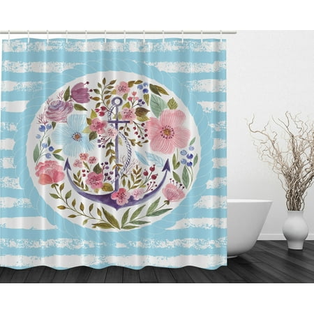Nautical Anchor Marine Rose Bouquet Antiqued Stripes Decor ...