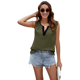 thumbnail image 3 of Camisetas Sin Mangas Plisadas para Mujer, Blusas Casuales Sin Mangas con Cuello en V, Camiseta Básica de Verano. Verde M, 3 of 9