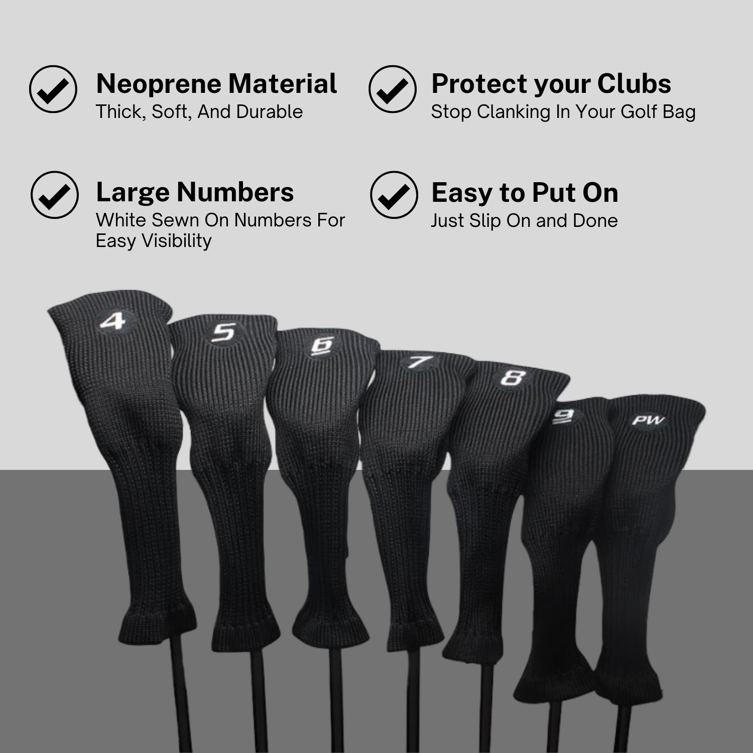 Majek All Hybrid Head Cover Golf Club Black Sleek Tight Fit Headcover Set 4-PW Acrylic Head Covers 4 5 6 7 8 9 PW Easy to See Large White Embroidered Numbers