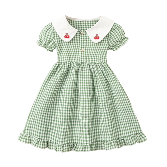 newwalpole Girls Summer Casual Embroidery Smocked Dresses Kid Child Elegant Plaid Family Party Smock Clothes Blue for Size 5-6 Years