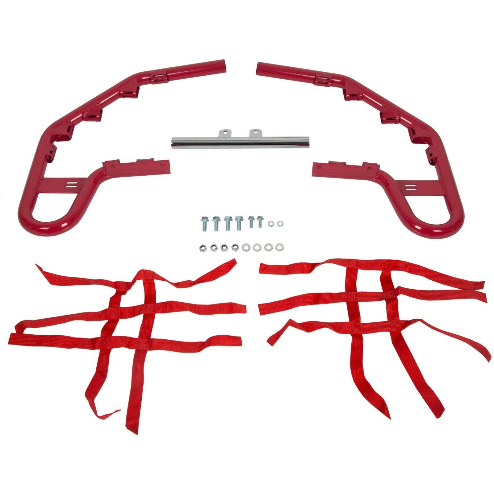 Kojem ATV Nerf Bars W/ Nets Webbing for 1990-2004 Yamaha Warrior 350 Red Aluminum 2003 2002 2001