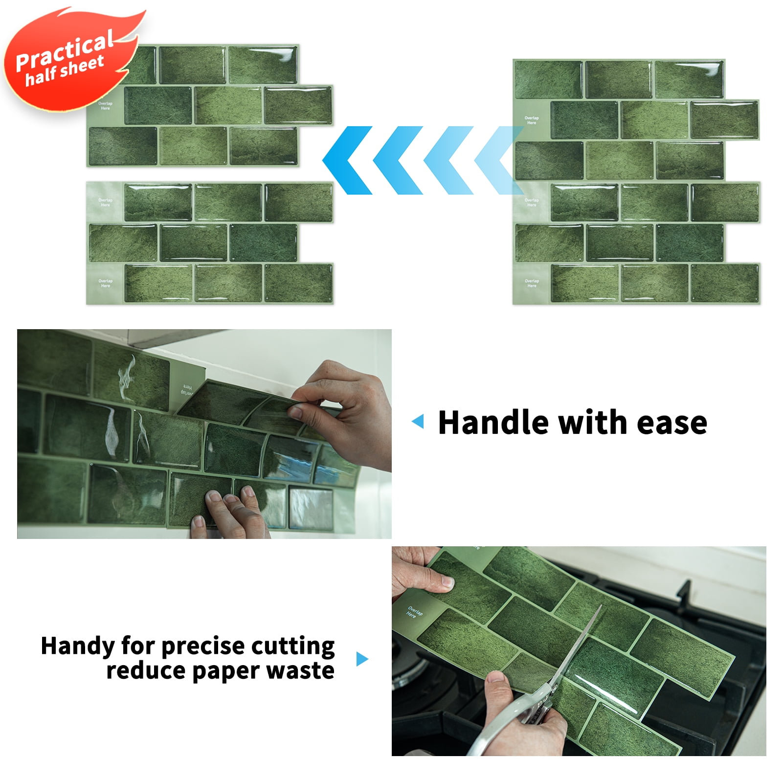 Art3d 20-Pack 12" x 6" Peel and Stick Kitchen Backsplash Tile, Vinyl Stick On Subway Tile in Green