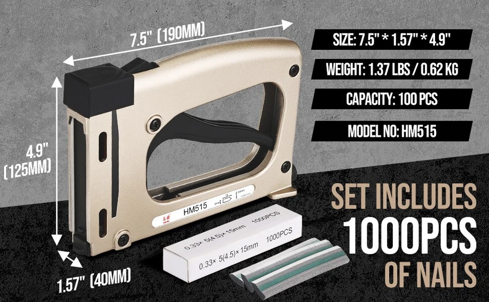 MEITE HM515 Manual Point Driver Stapler for Picture Framing with 1000 Flexible Point Nails