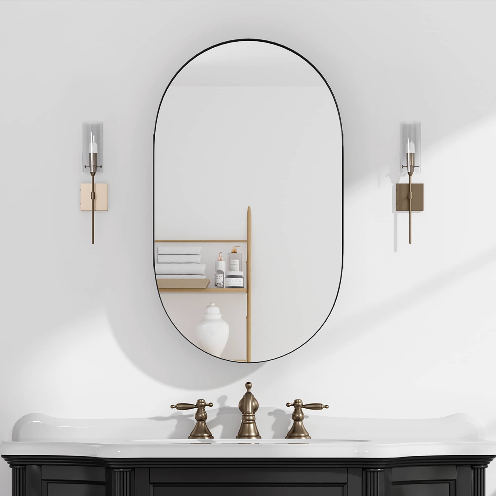 MAYEERTY 38"x22" Iron Medicine Cabinet Mirror for Bathroom with Storage Space , Black