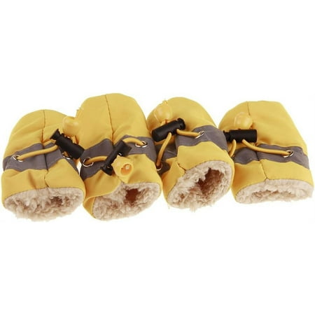Pet Boots 4Pcs/Set Dog Cat Winter Warm Rain Boots Protective Pet Sports Anti-Slip Shoes Pet Boots Warm Yellow 5