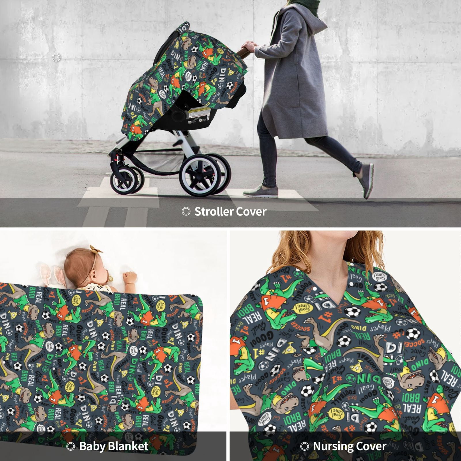 Car Seat Cover Baby - Dinosaur Plays Soccer Breathable Infant Car Seat Cover for Baby Carseat, Lightweight Comfort Baby Essentials Must Haves Newborn Stuff for Girl Boy