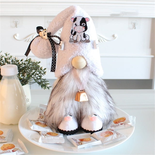BKER Poupée Vache Sans Visage Ornement Poupée Créative Gnome Debout Cloche de Fête Jouet Poupée