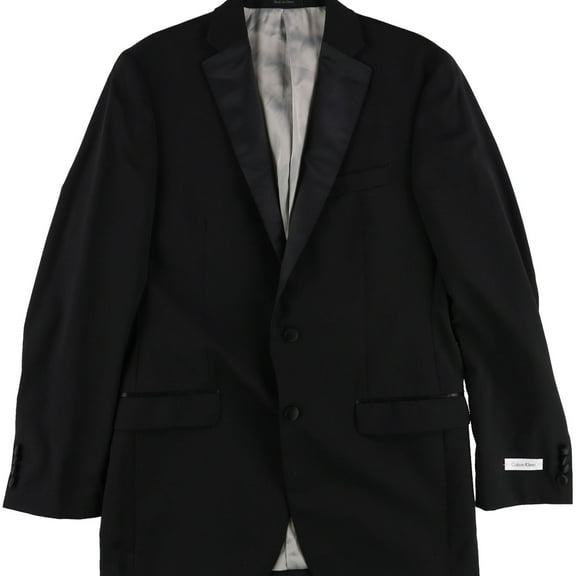 Calvin Klein Mens Solid Contrast Three Button Blazer Jacket, Black, 39 Long
