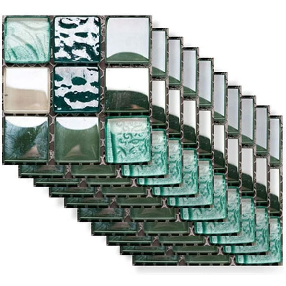 10PCS Emerald Green Marble Mosaic Wall Tile Transfers Stickers Self Adhesive Waterproof Kitchen Bathroom Tile Wall Stickers Vinyl Art Decals