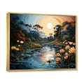 thumbnail image 2 of Designart "Blue Green Painting River At Night V" Pointillism Floater Framed Wall Art Living Room, 2 of 7