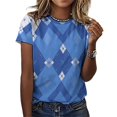 thumbnail image 3 of Diamond Grid Pattern T-Shirt O Neck Oversize T-Shirts Short Sleeve Classic Tees Women Summer Graphic Tops, 3 of 5