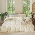 thumbnail image 7 of MooMee 100% Washed Cotton Duvet Cover Set Queen Size Linen Like Textured Breathable Lightweight Soft 3-Piece (Cream White, 90"x90"), 7 of 7
