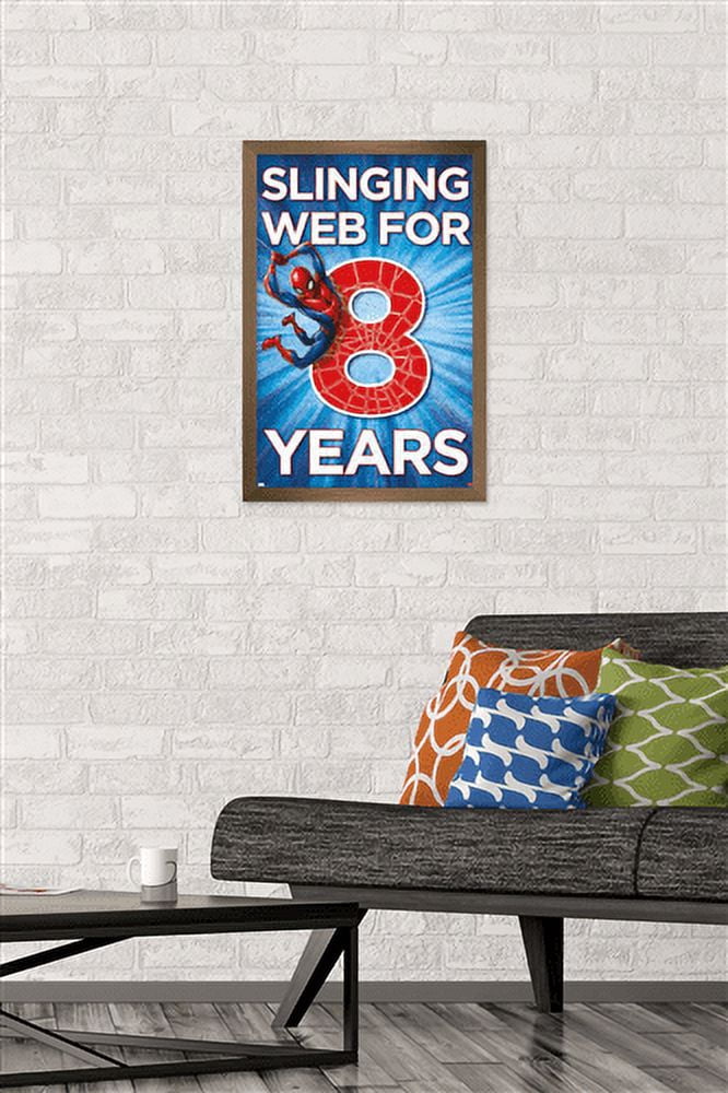 Marvel Spider-Man - Happy 8th Birthday Wall Poster, 14.725" x 22.375", Framed