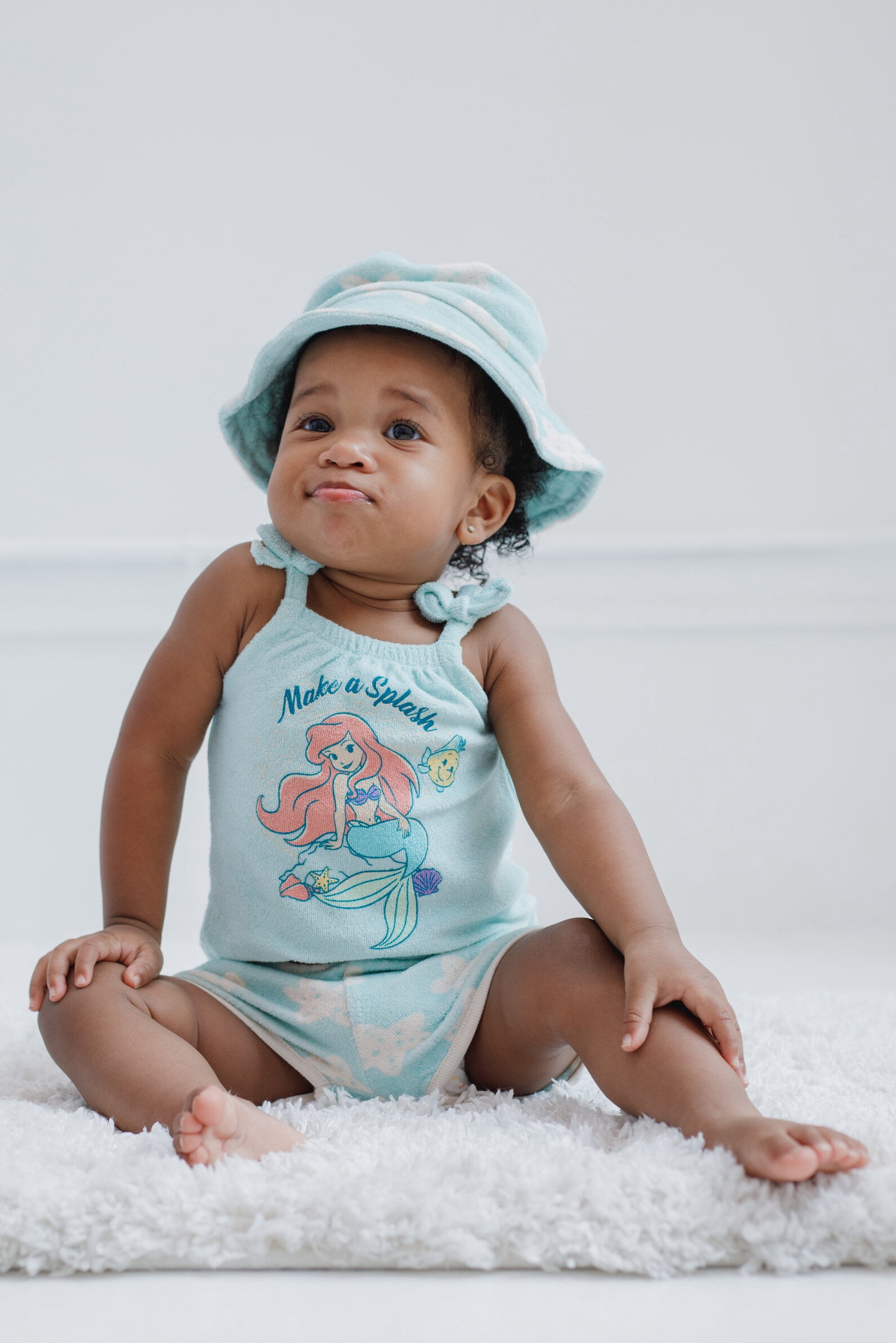 Disney The Little Mermaid Baby Girls' 3-Piece Tank Top and Shorts Set Ariel Flounder Blue