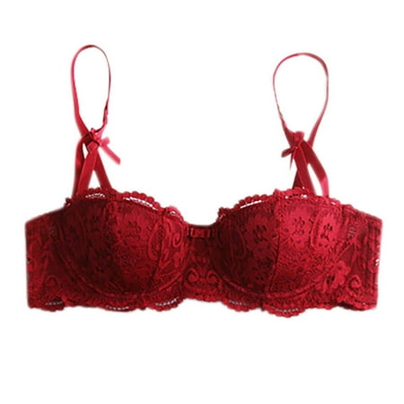 Arnsht Women Lace Push Up Bras Thin Style Ventilate Large Size Thick Padded Plunge Cleavage Underwire Bra Wine 42/95