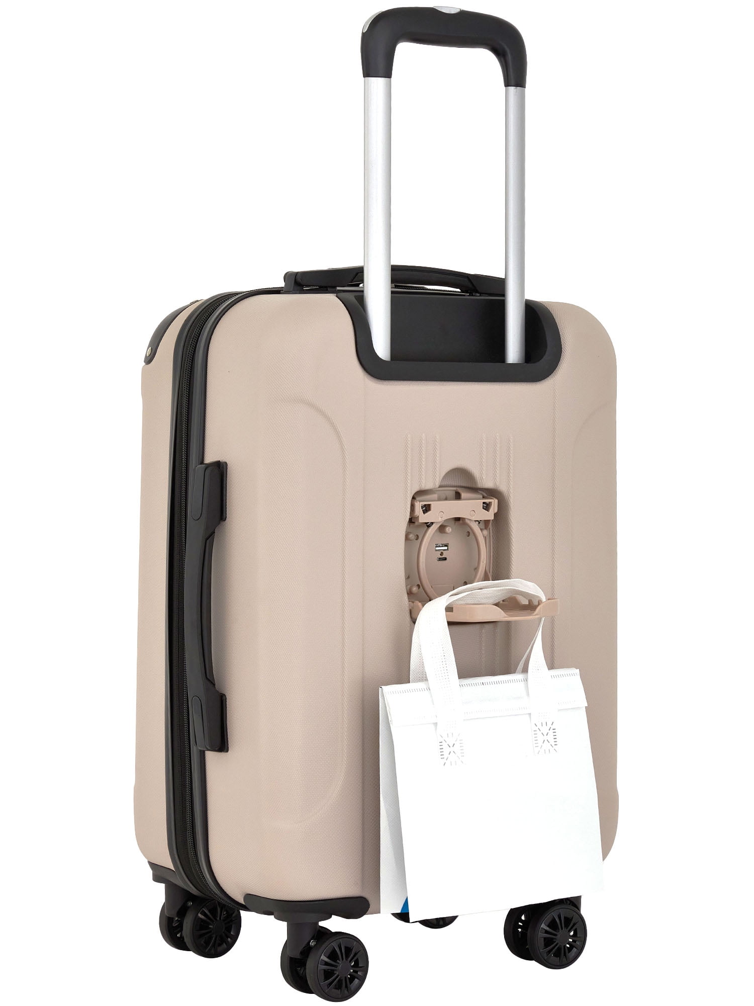 Travelers Club 3-Piece ABS Spinner Expandable Luggage Set w/ Cup Holder and USB Port -Mushroom Beige