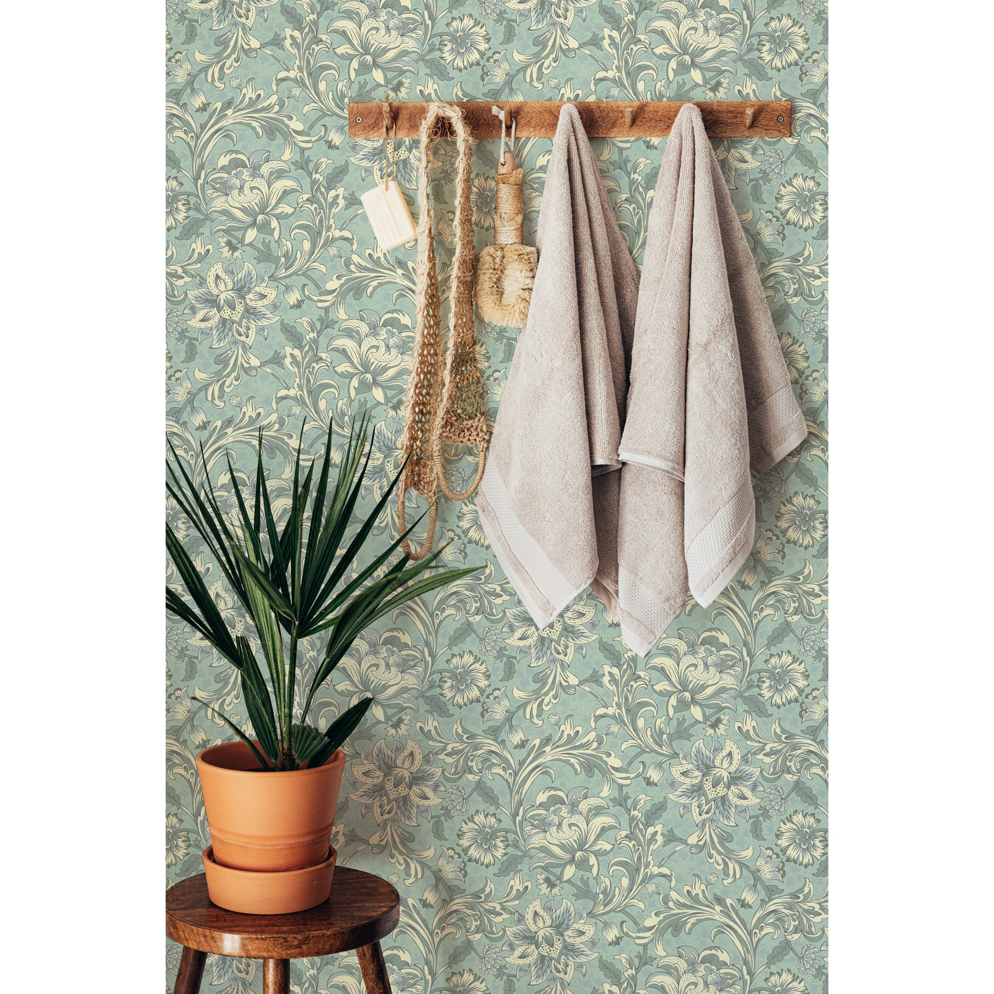Better Homes & Gardens Teal Isolda Jacobean Peel and Stick Wallpaper, 20.5" x 18'