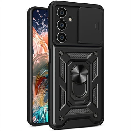 CCSmaller for Samsung Galaxy M54 5G Case with Slide Camera Cover for Men, Military Grade Drop Phone Cover Case with Ring Kickstand for Samsung Galaxy M54 5G SJ Black
