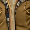 thumbnail image 5 of BRGZLK Mens Workwear Style Hooded Jacket Fake Two-piece Spliced Plaid Interior With Multiple Pockets For Warmth And Casual Flight Jacket Brown A L, 5 of 5