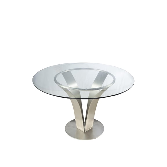 Armen Living Cleo 48" Round Glass & Metal Dining Table in Stainless Steel/Clear