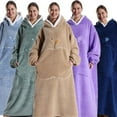 thumbnail image 2 of Qarigey Manta con capucha de lana de poliéster, albornoz portátil y de moda, manta de suéter de calor de invierno Pijama gris claro, 2 of 6