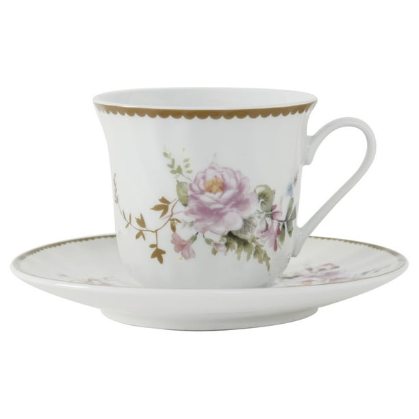 Timeless Rose Porcelain Tea Cup and Saucer Set of 6