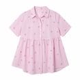 thumbnail image 3 of VBVC Women's and Women's Plus Button Down Shirt , Ladies' Short Sleeve Smock Tunic Top , Striped Babydoll Summer Flowy Blouse For Women, Pink , S-5XL, 3 of 6