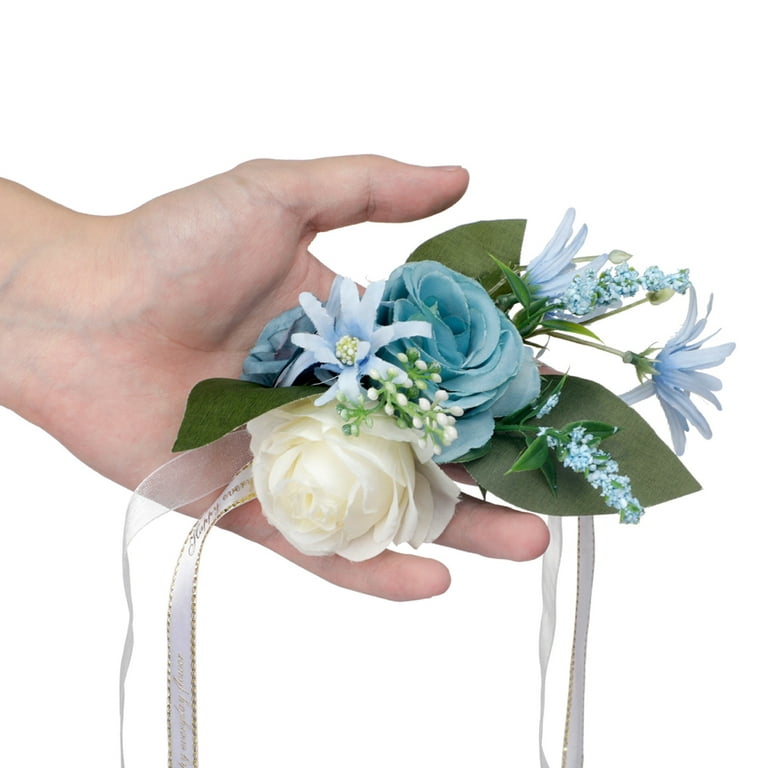 Baywell Wrist Corsages for Wedding (Set of 4), Blush & Blue