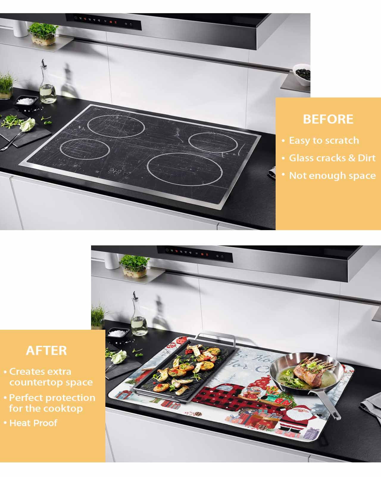 Large Induction Cooktop Protector Mat Christmas Stove Top Covers for Electric Stove, Snowman Gnomes Cardinal Red Truck Barn Snow Decorative Stove Burner Cover Mats, Glass Top Stove Cover