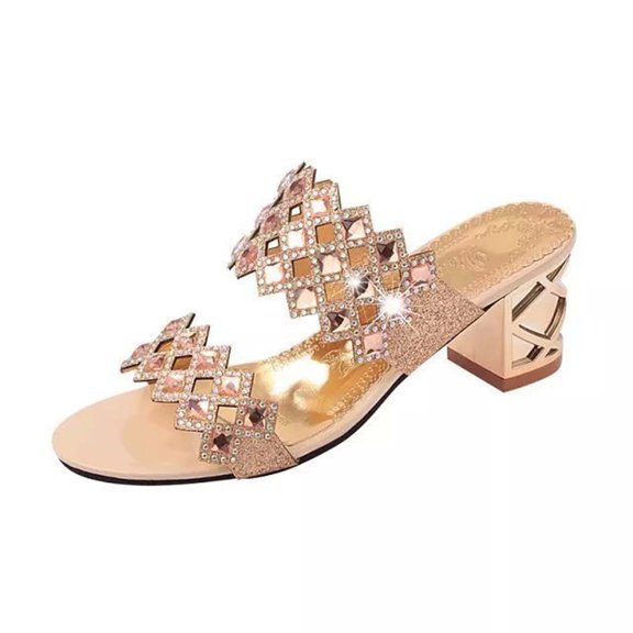 JINMGG Womens Slippers Plus Clearance Women Summer Fashion Flip Flops High Heel Sandals Girls Rhinestone Shoes Gold 41