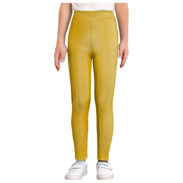 MSemis Girls Jazz Dance Leggings Metallic Ribbed Elastic Waistband Solid Color Toursers for Hip-hop Performance Gold 100