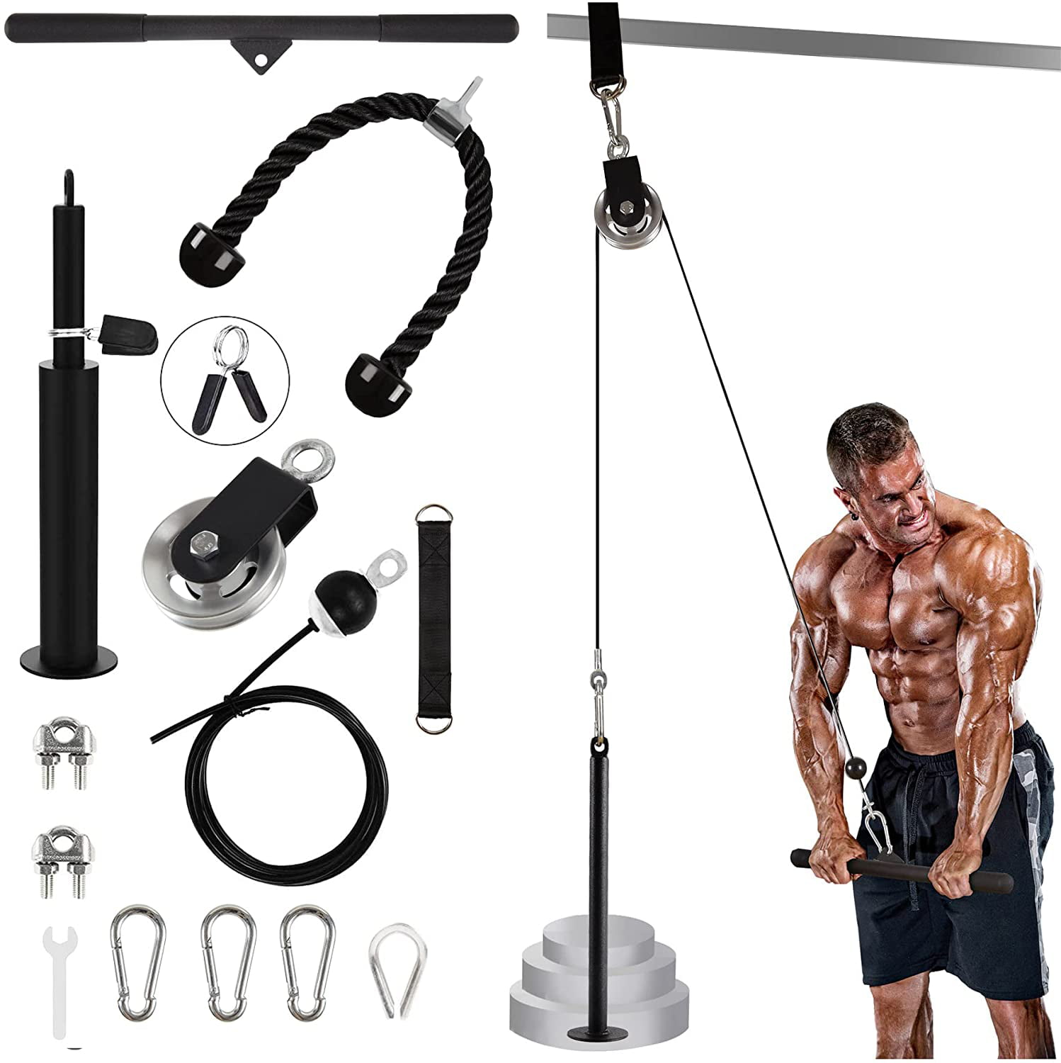 Fitness LAT Pulldown Machine Attachments Cable Pulley System Home Gym Equipment 