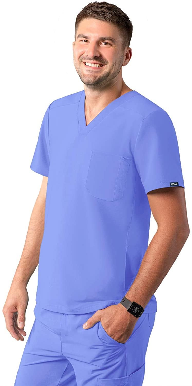 Adar Addition Scrubs for Men Modern Multi Pocket VNeck Scrub Top