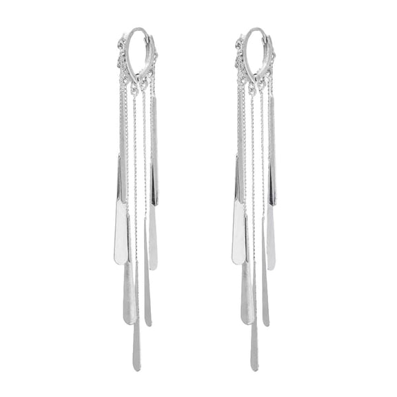 HIRPLIS Tassel Chain Hoop Drop Earrings for Women Stainless Steel Long Multi‑layer Fringe Tassel Dangle Teardrop Metal Slice Statement Party Daily Jewelry Gift Silver Plated