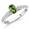 thumbnail image 2 of Gem Stone King 10K White and Yellow Gold Green Tourmaline and White Lab Grown Diamond Engagement Ring for Women (0.68 Cttw, Oval 6X4MM, Gemstone October Birthstone, Size 9), 2 of 4