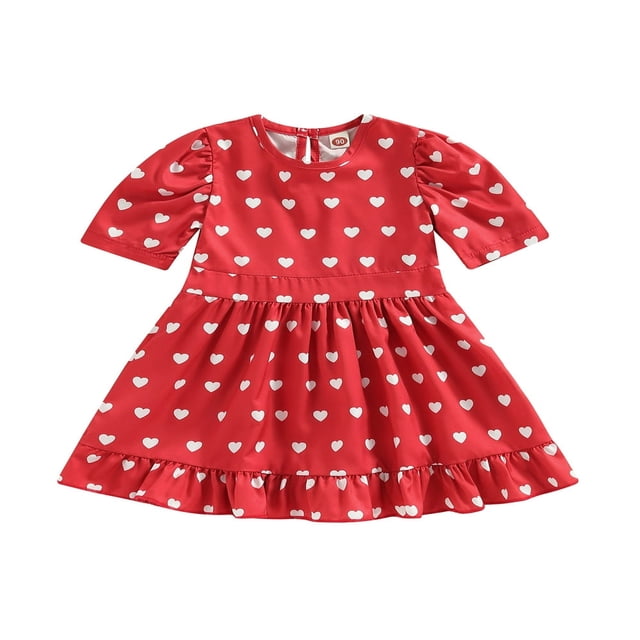 Robe de Saint-Valentin pour Tout-Petits, Enfants, Bébés Filles, Manches Courtes, Imprimé de Cœurs Rouges, Ligne A, Été, Décontractée, Robe de Fête