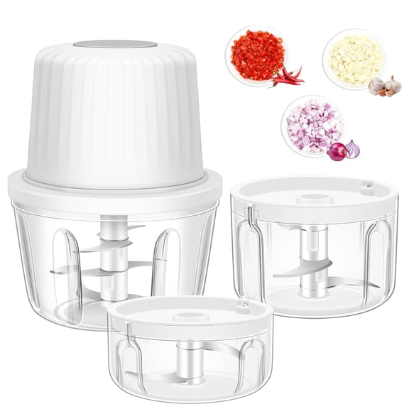 USB Rechargeable Electric Garlic Chopper, 6 Blades Mini Food Processor, Portable Vegetable Cutter & Mincer for Garlic, Onion, Ginger, Chili, Meat, Fruits with 3 Size Bowls (100/250/350ML)