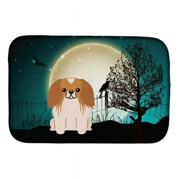 Halloween Scary Pekingnese Red White Dish Drying Mat