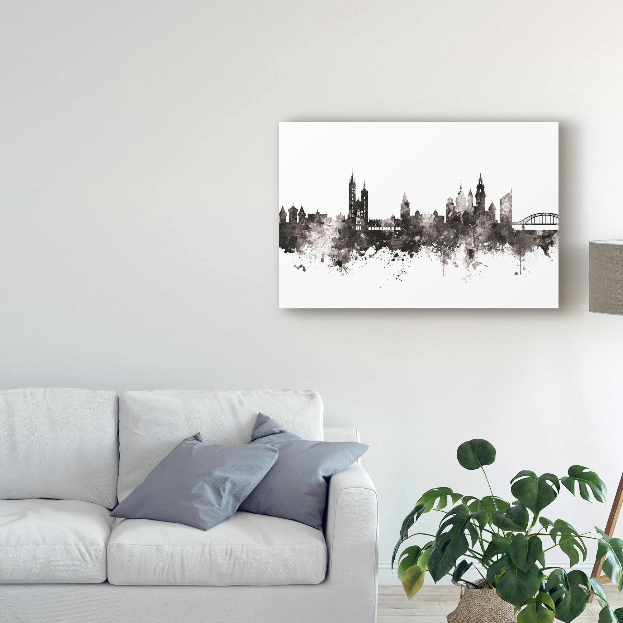 Trademark Fine Art 'Krakow Poland Skyline Black White' Canvas Art by Michael Tompsett