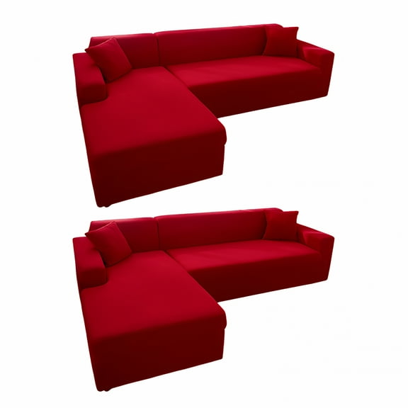 AUQ Sectional Sofa Slipcovers L Shape Couch Cover,2Pcs Thick Velvet Stretch Anti-Slip Couch Covers for 3 3 Seaters Chaise,Furniture Protector Slip Cover for Living Room Dogs Pets Kids (Red)