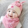thumbnail image 1 of Gorro de bebé, bufanda, calentador de orejas, algodón, capucha, gorro de otoño para niños de 3 a 6 meses, conjunto rosa para niñas, 1 of 1